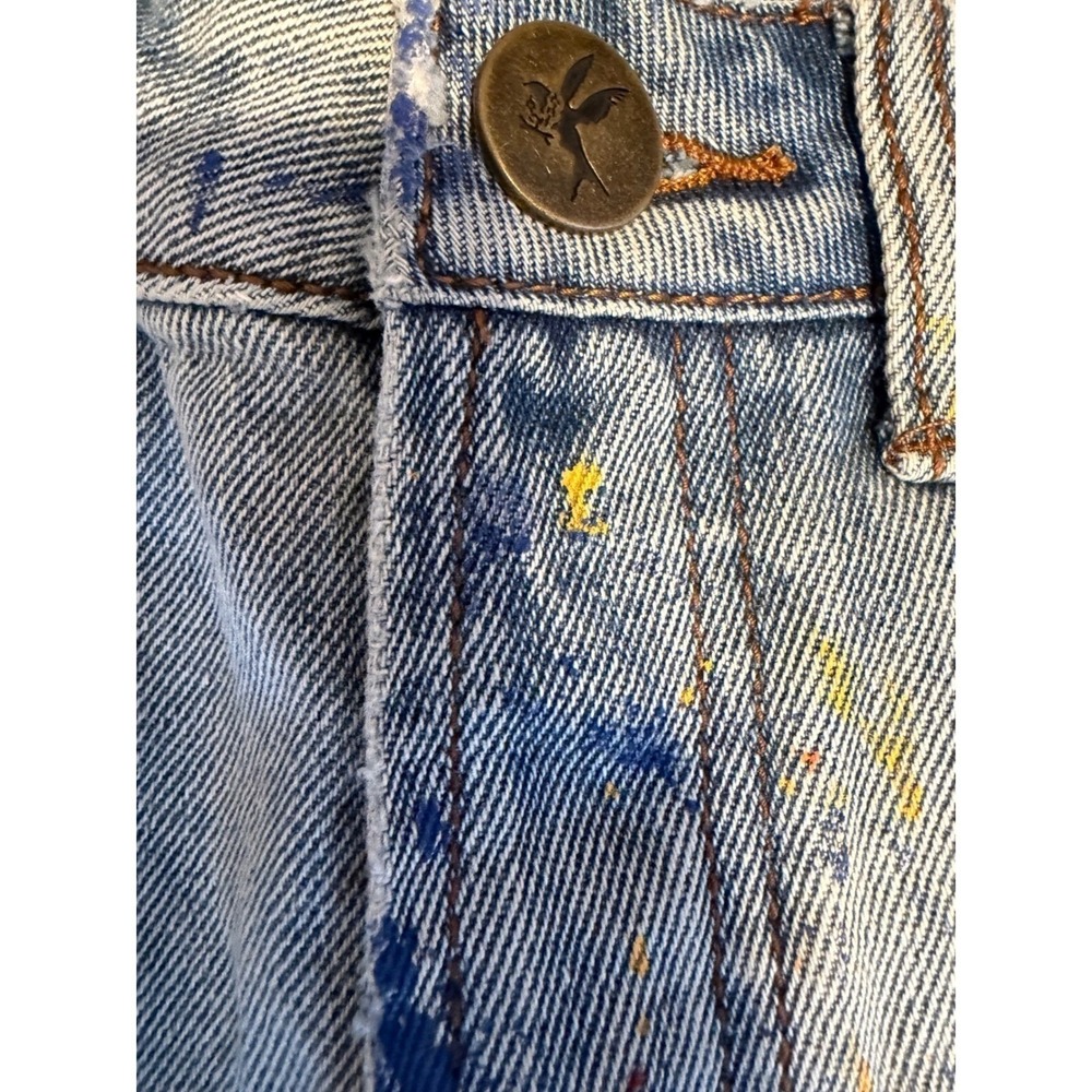 One Teaspoon High Waist Bandits Denim Shorts Paint Splatter Distressed Blue 26 - Picture 9 of 9